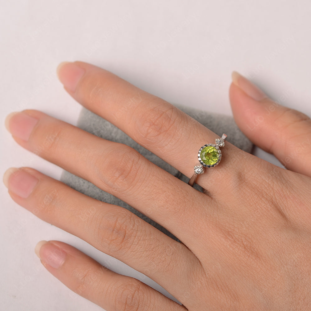 Vintage Peridot Ring Bezel Set Art Deco - LUO Jewelry