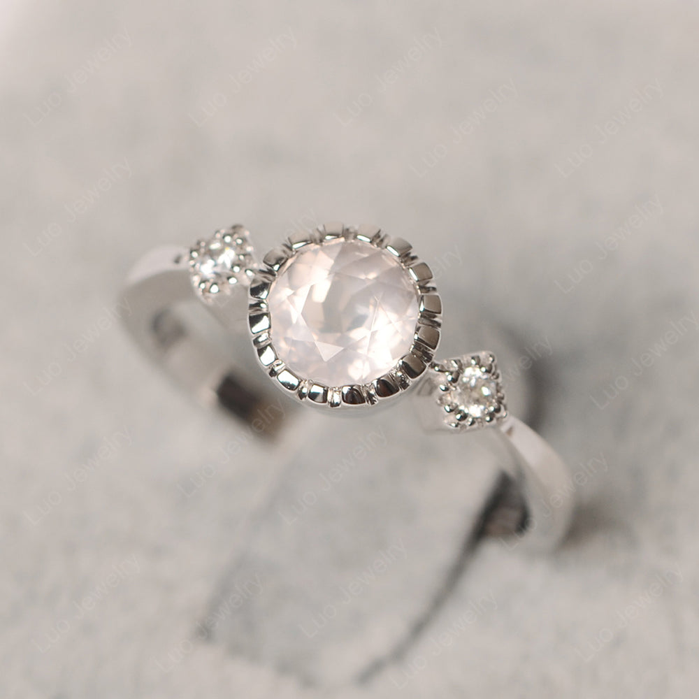 Vintage Rose Quartz Ring Bezel Set Art Deco - LUO Jewelry