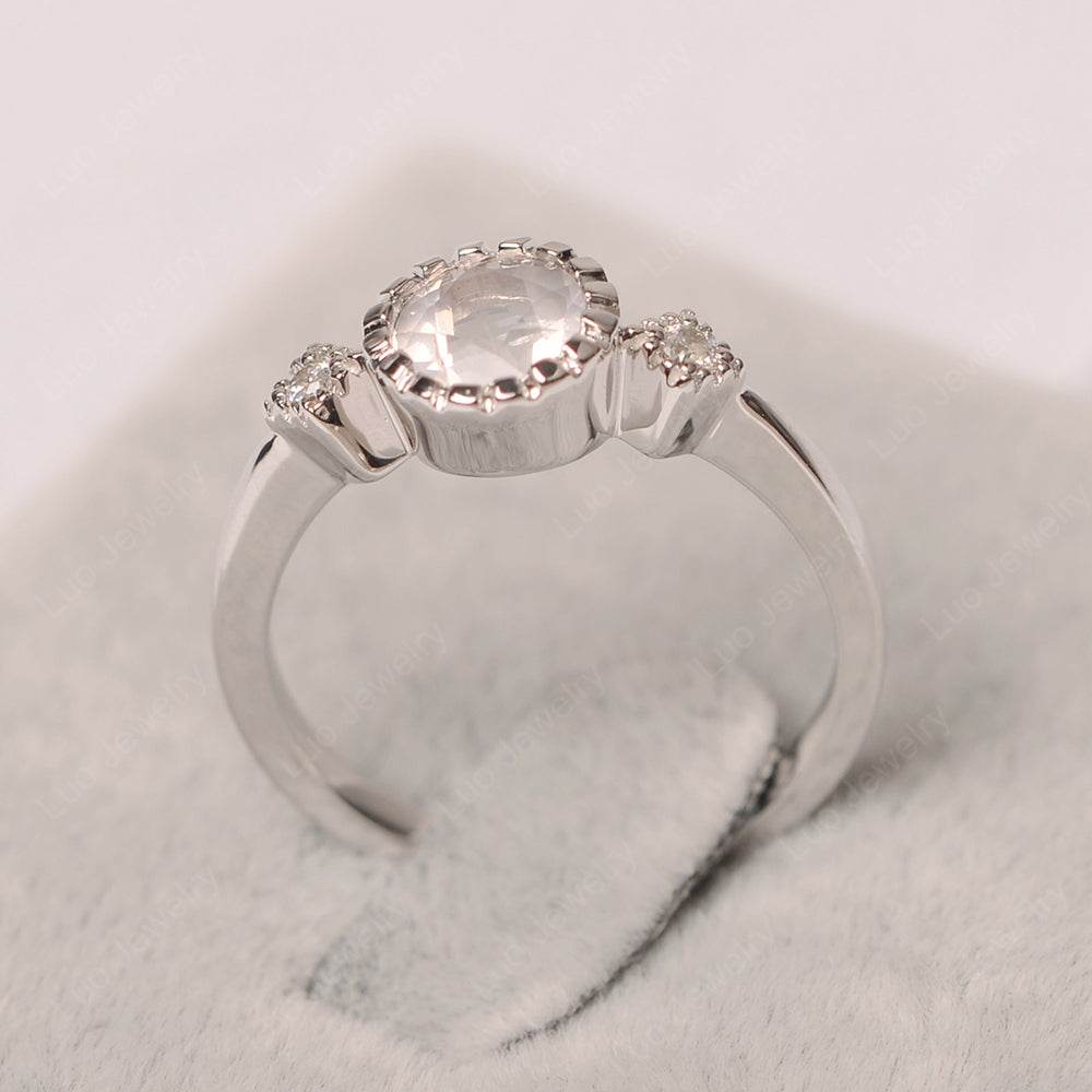 Vintage Rose Quartz Ring Bezel Set Art Deco - LUO Jewelry