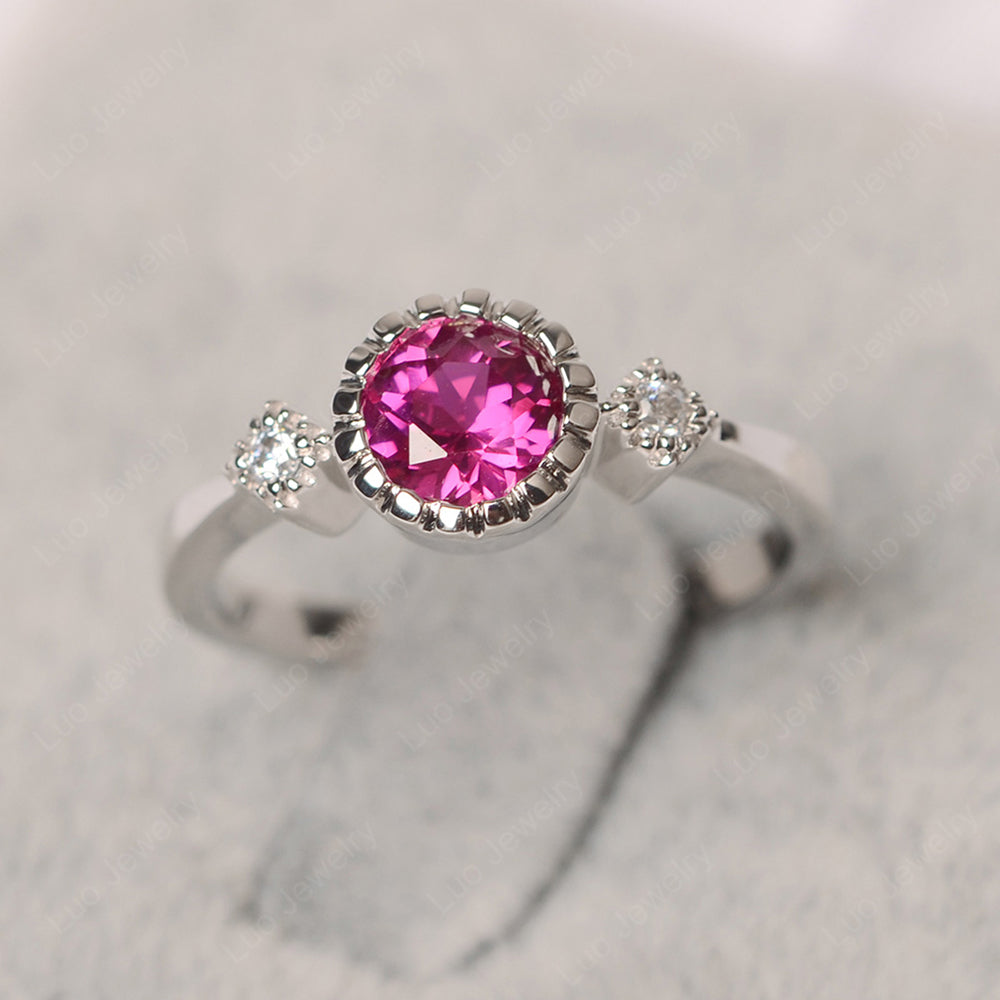 Vintage Ruby Ring Bezel Set Art Deco - LUO Jewelry