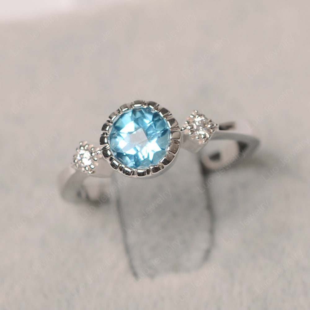 Vintage Swiss Blue Topaz Ring Bezel Set Art Deco - LUO Jewelry