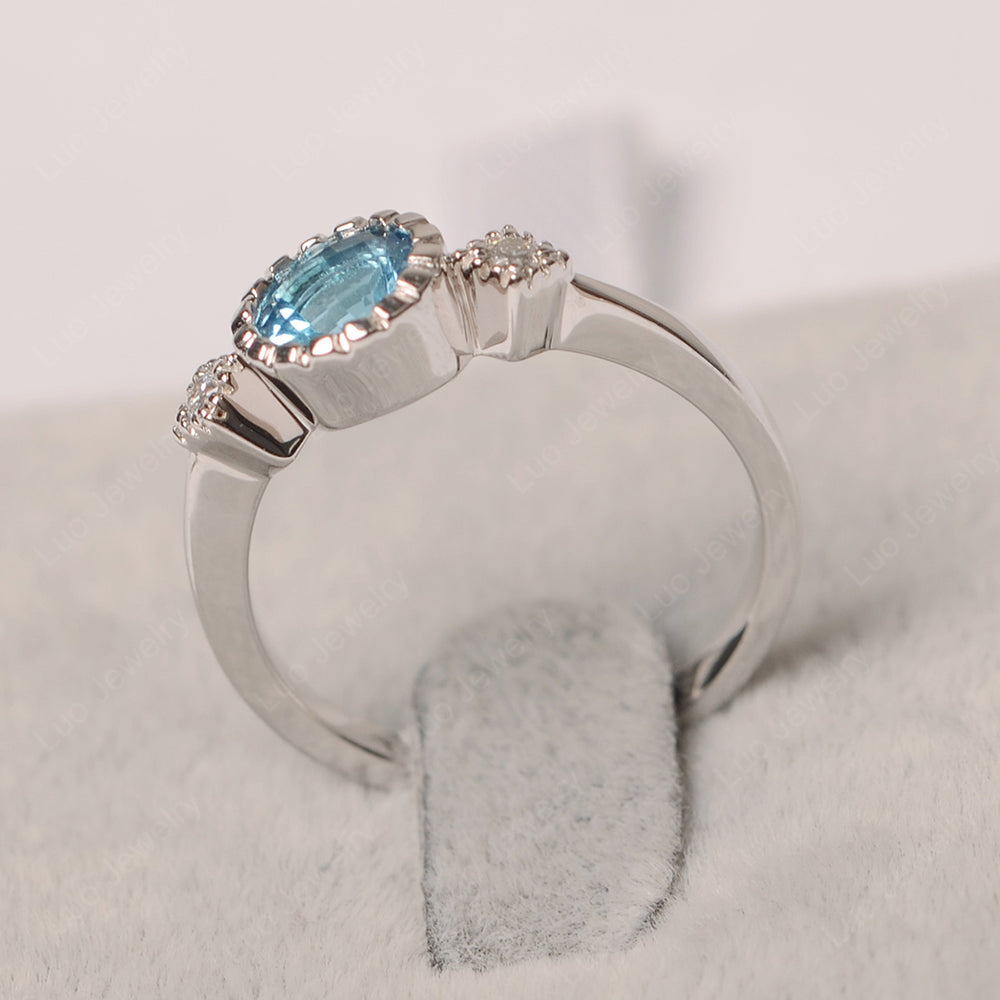 Vintage Swiss Blue Topaz Ring Bezel Set Art Deco - LUO Jewelry