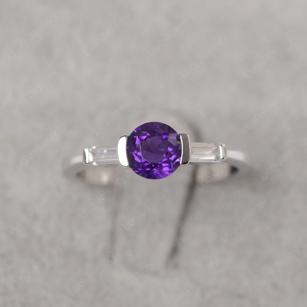 Amethyst Ring Round Cut With Baguette Side - LUO Jewelry