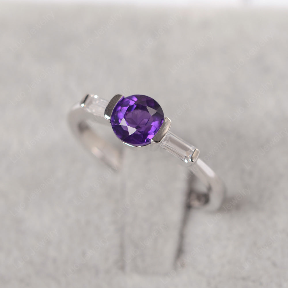 Amethyst Ring Round Cut With Baguette Side - LUO Jewelry