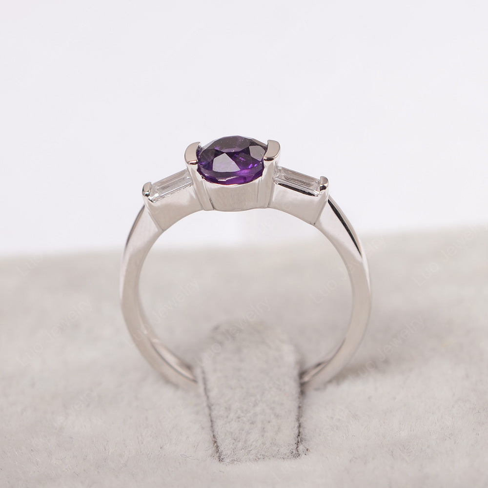 Amethyst Ring Round Cut With Baguette Side - LUO Jewelry
