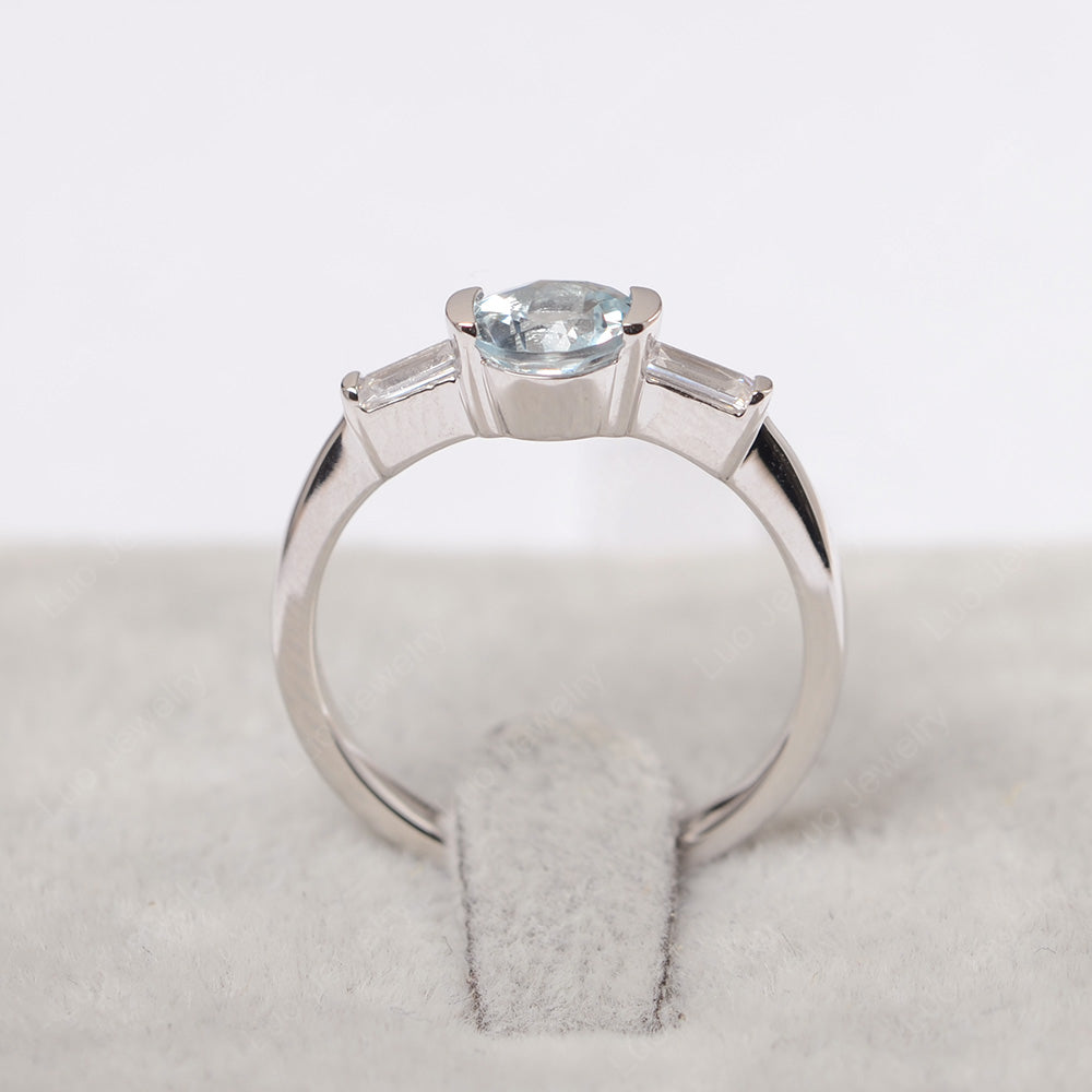 Aquamarine Ring Round Cut With Baguette Side - LUO Jewelry