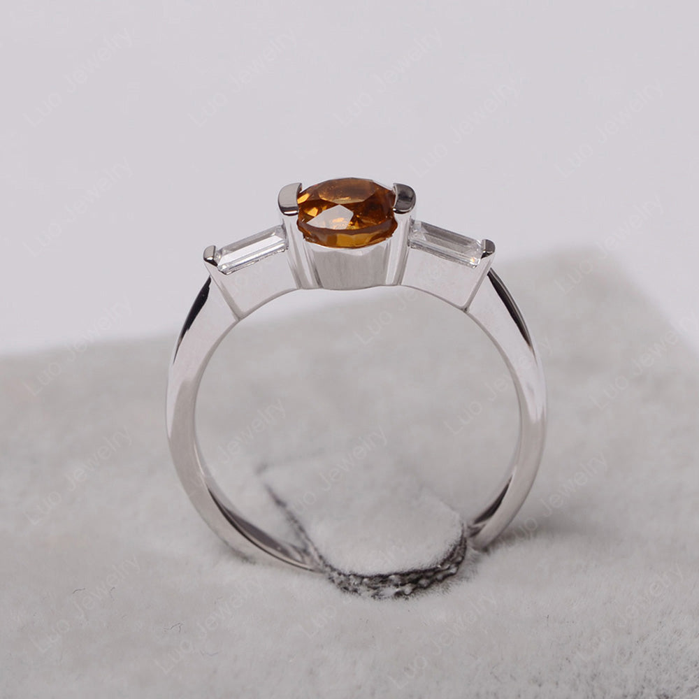 Citrine Ring Round Cut With Baguette Side - LUO Jewelry