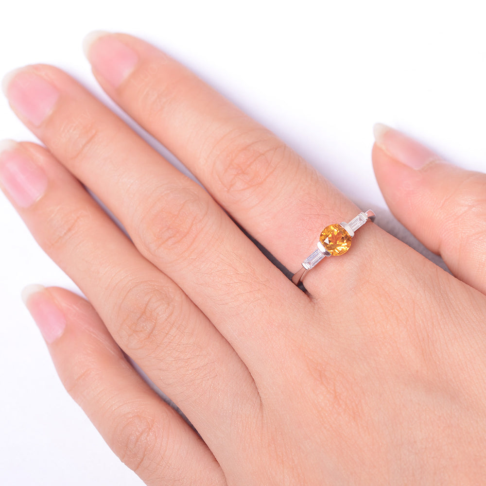 Citrine Ring Round Cut With Baguette Side - LUO Jewelry