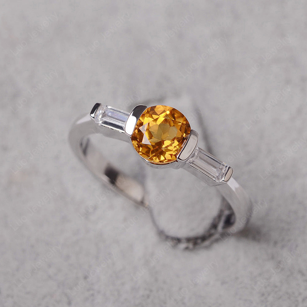 Citrine Ring Round Cut With Baguette Side - LUO Jewelry