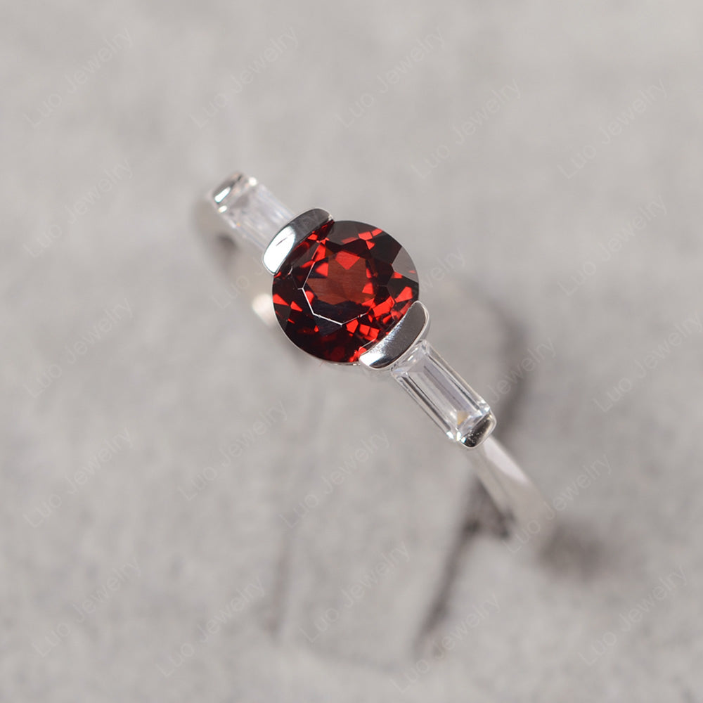 Garnet Ring Round Cut With Baguette Side - LUO Jewelry