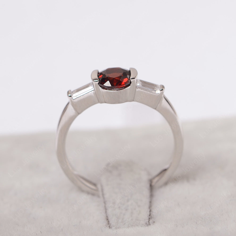 Garnet Ring Round Cut With Baguette Side - LUO Jewelry