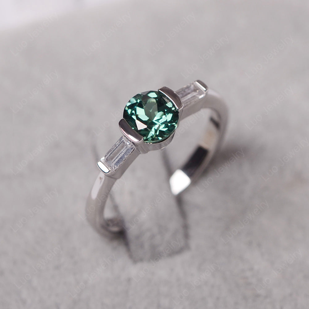 Green Sapphire Ring Round Cut With Baguette Side - LUO Jewelry