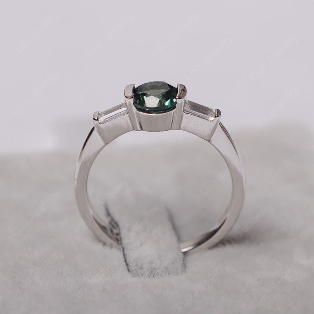 Green Sapphire Ring Round Cut With Baguette Side - LUO Jewelry