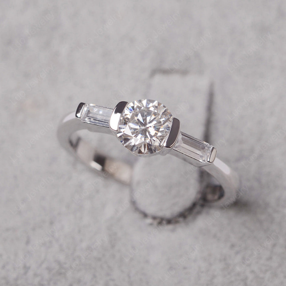 Moissanite Ring Round Cut With Baguette Side - LUO Jewelry
