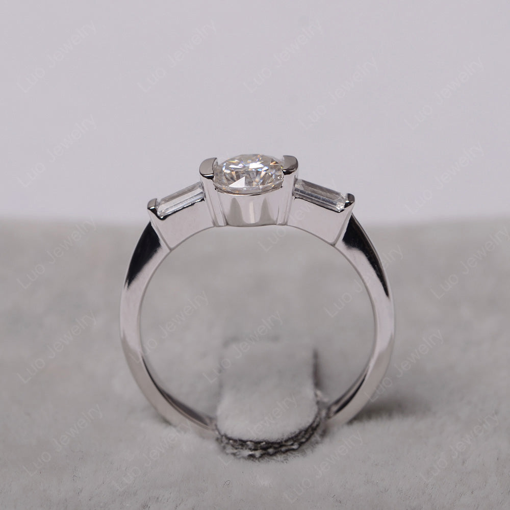 Moissanite Ring Round Cut With Baguette Side - LUO Jewelry