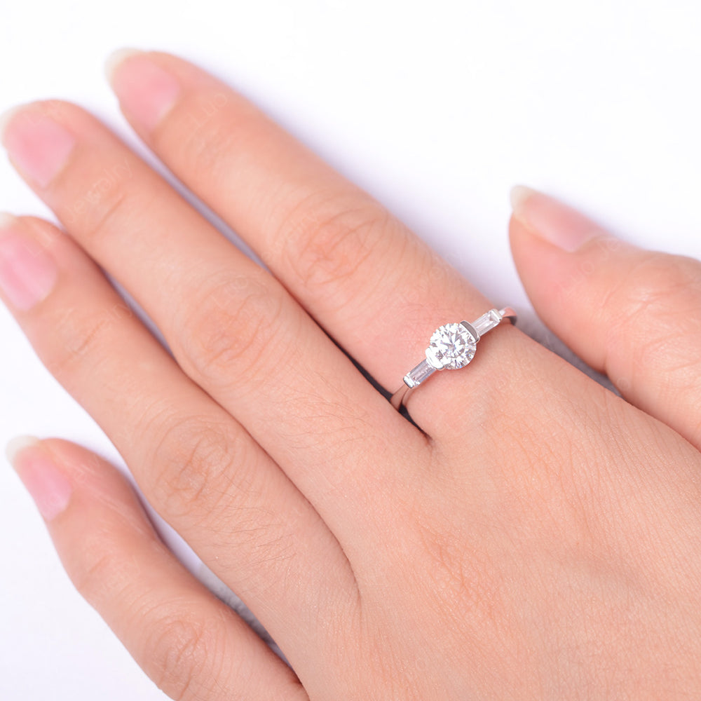 Moissanite Ring Round Cut With Baguette Side - LUO Jewelry