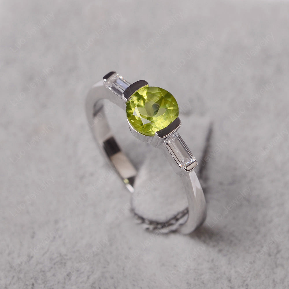 Peridot Ring Round Cut With Baguette Side - LUO Jewelry