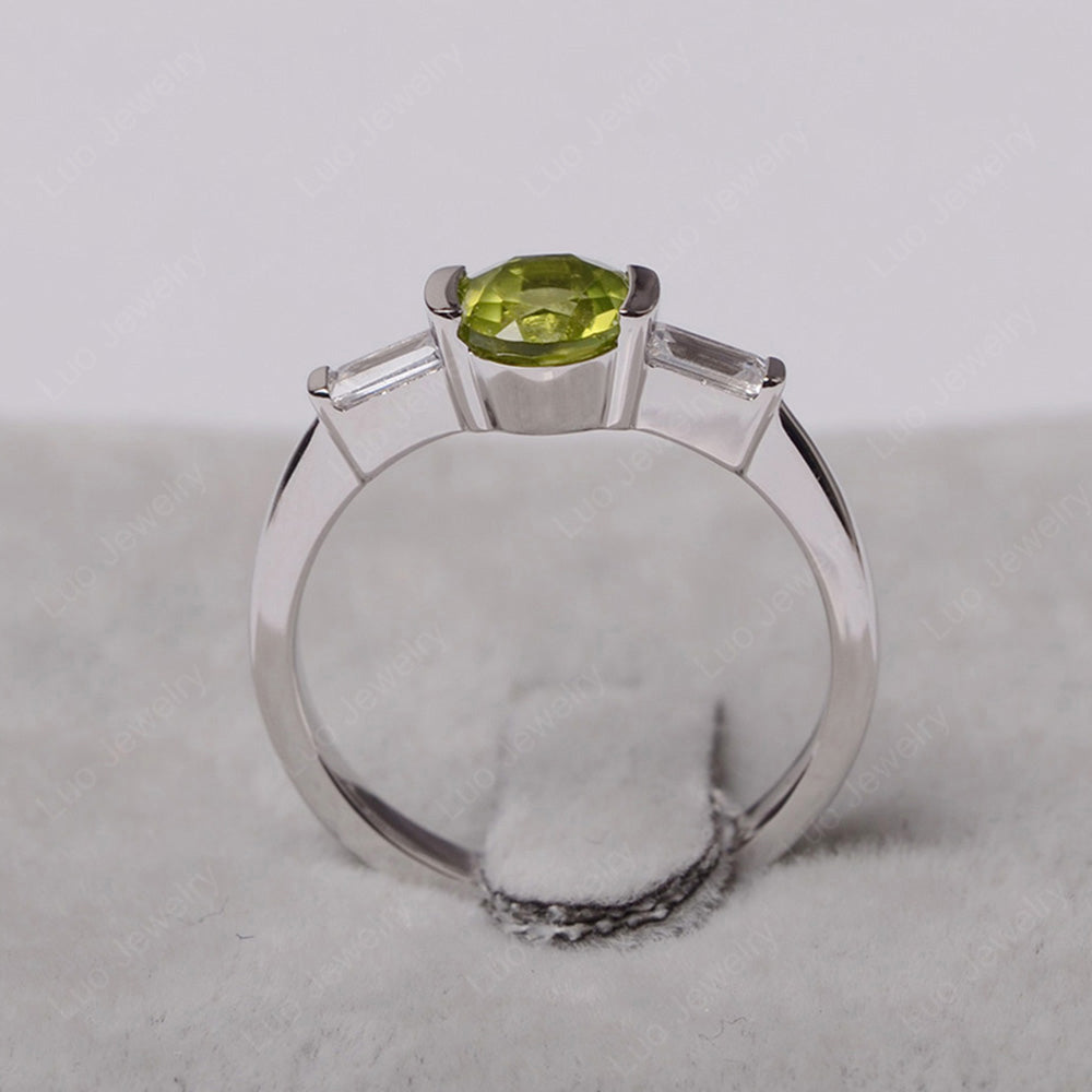 Peridot Ring Round Cut With Baguette Side - LUO Jewelry