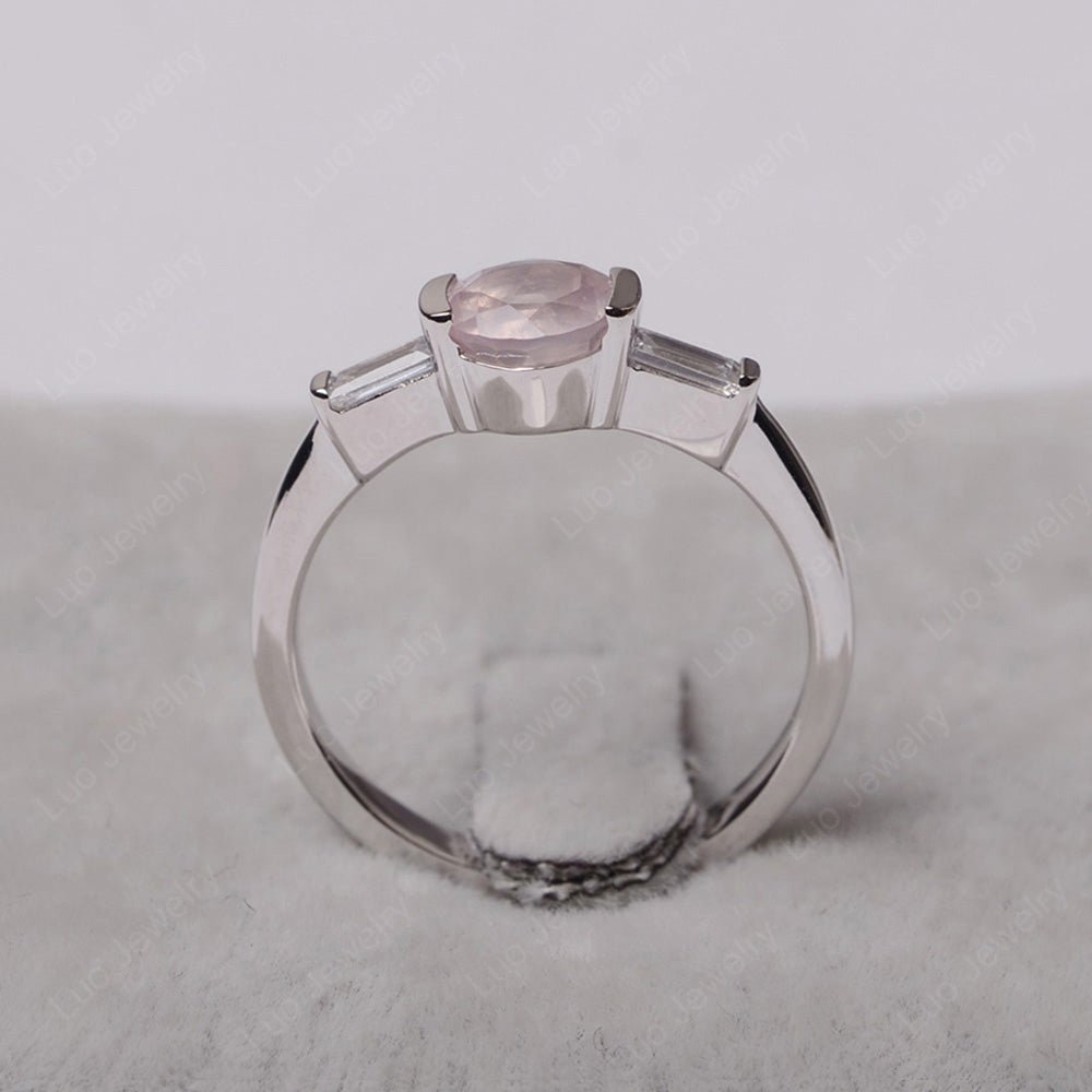 Rose Quartz Ring Round Cut With Baguette Side - LUO Jewelry