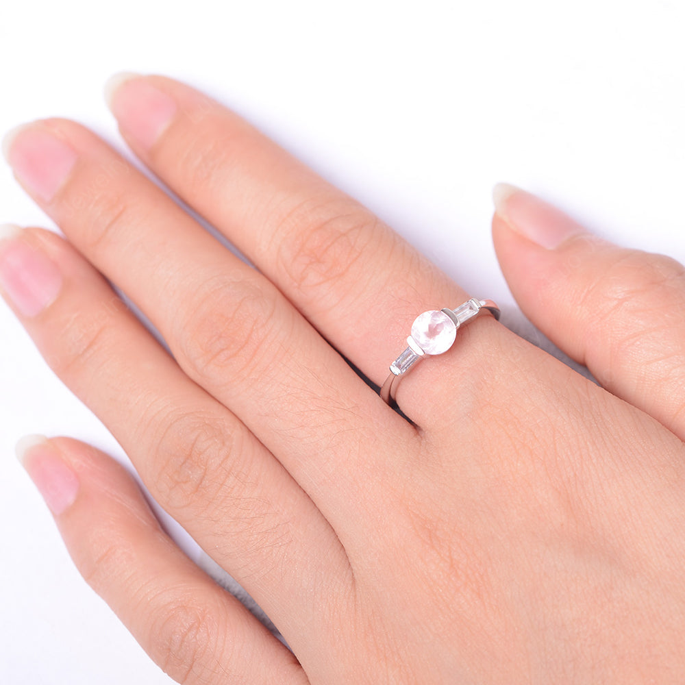 Rose Quartz Ring Round Cut With Baguette Side - LUO Jewelry