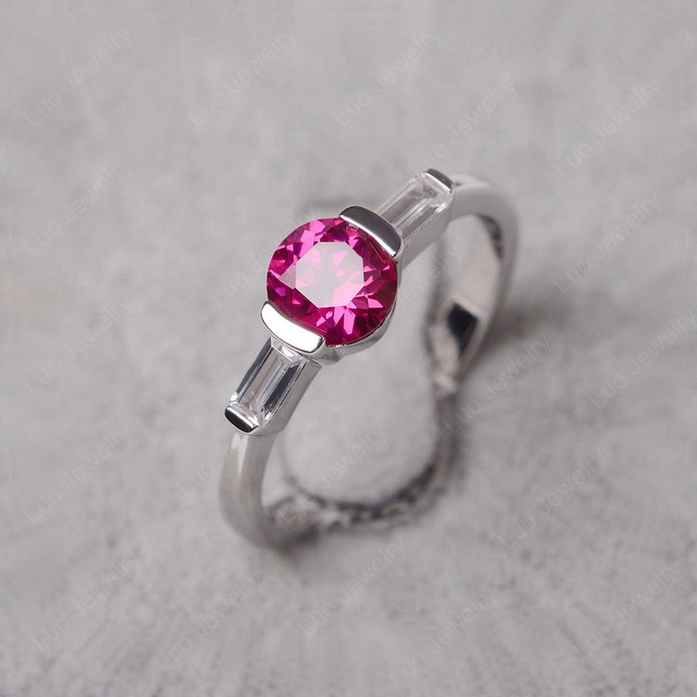 Ruby Ring Round Cut With Baguette Side - LUO Jewelry