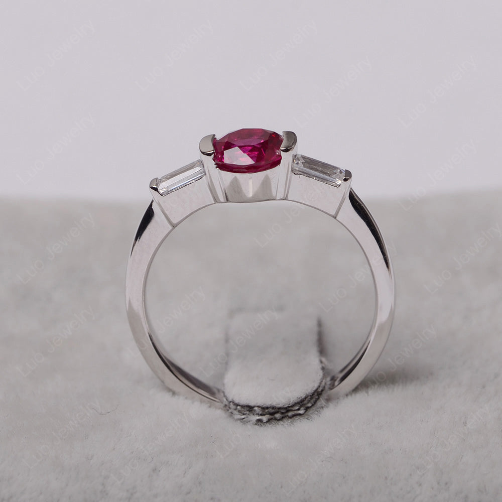 Ruby Ring Round Cut With Baguette Side - LUO Jewelry