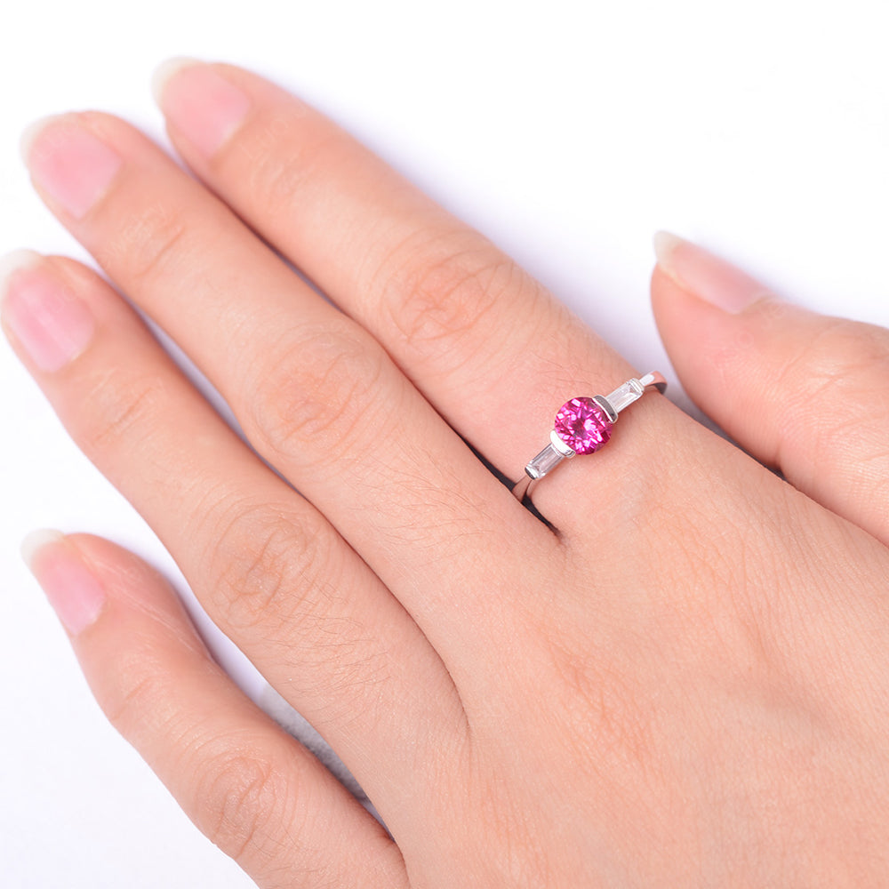 Ruby Ring Round Cut With Baguette Side - LUO Jewelry