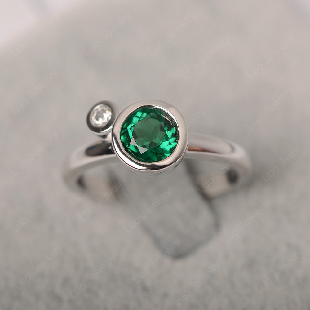 2 Stone Bezel Set Lab Emerald Mothers Ring - LUO Jewelry