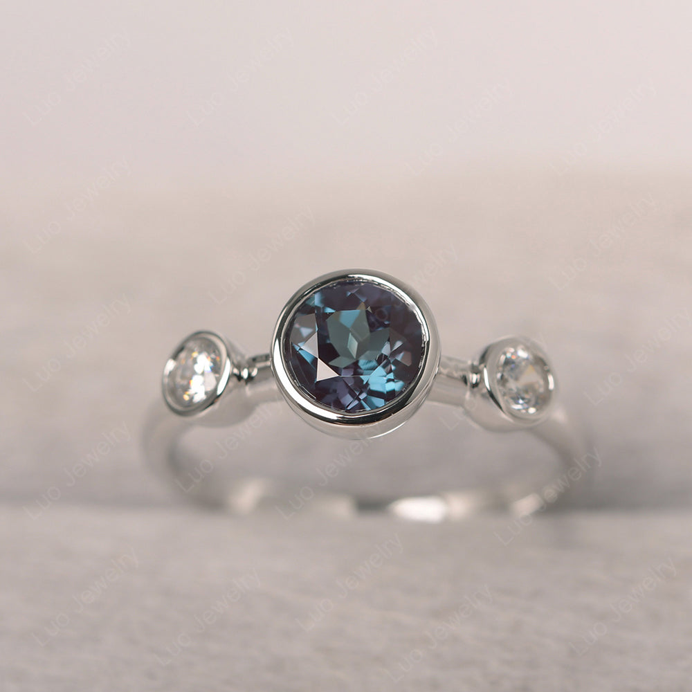 Alexandrite Wedding Ring 3 Stone Bezel Set Ring - LUO Jewelry