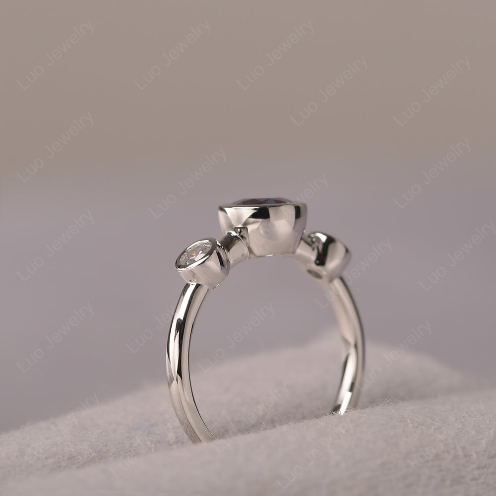 Alexandrite Wedding Ring 3 Stone Bezel Set Ring - LUO Jewelry