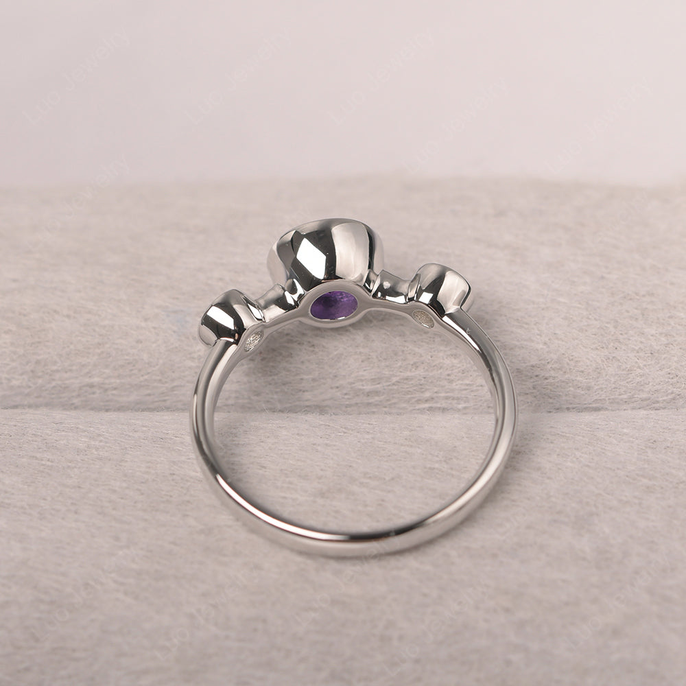 Amethyst Wedding Ring 3 Stone Bezel Set Ring - LUO Jewelry