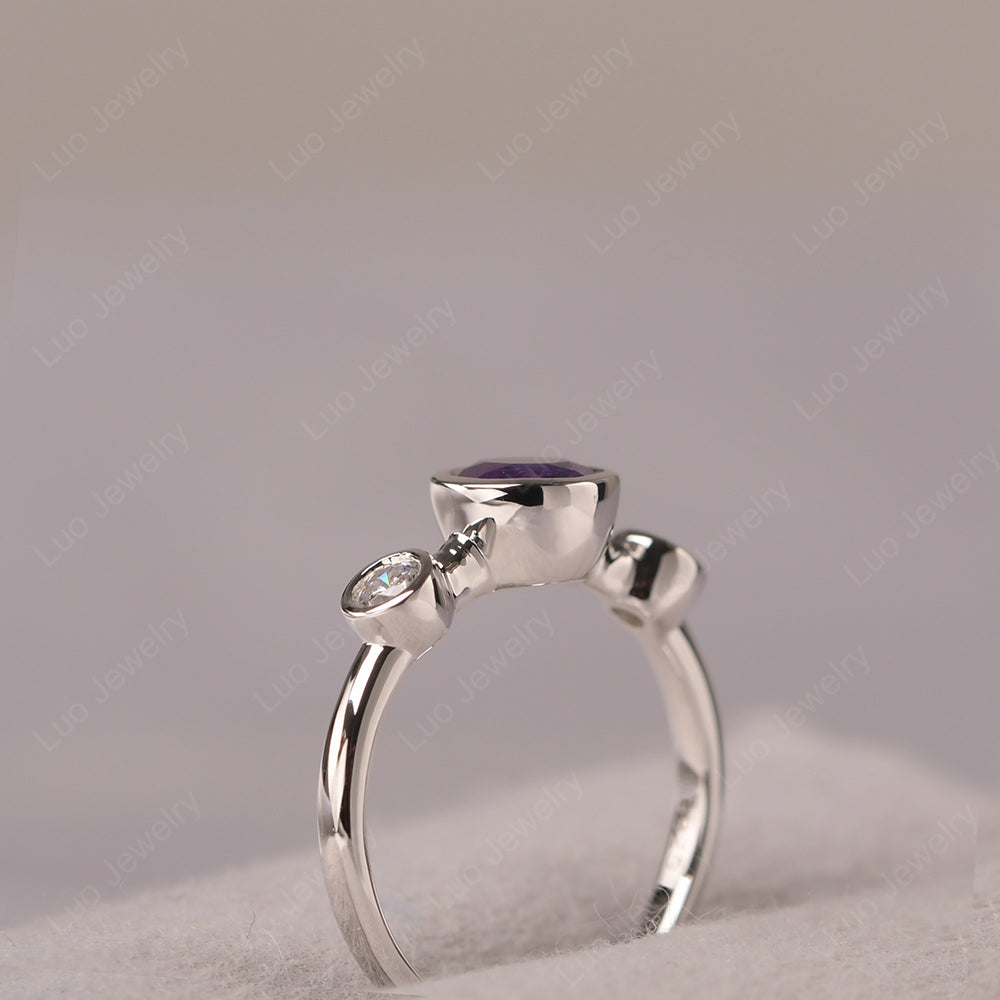 Amethyst Wedding Ring 3 Stone Bezel Set Ring - LUO Jewelry