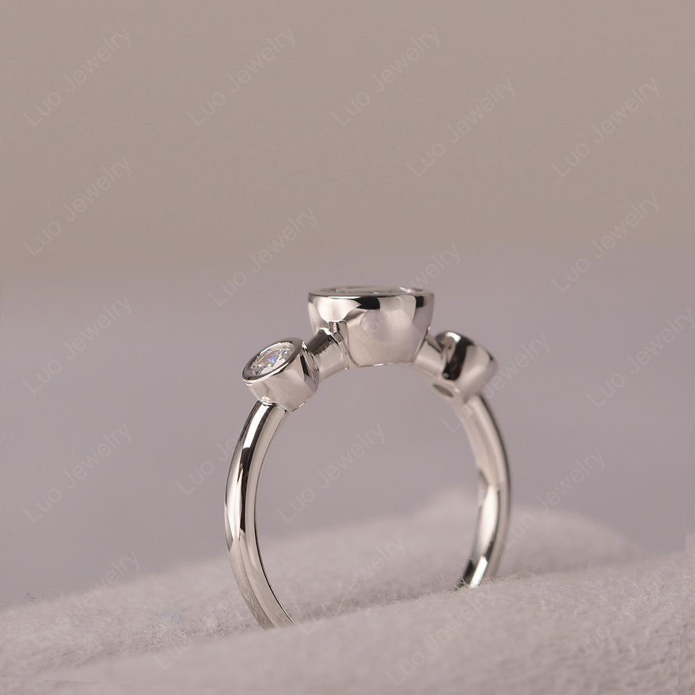Aquamarine Wedding Ring 3 Stone Bezel Set Ring - LUO Jewelry