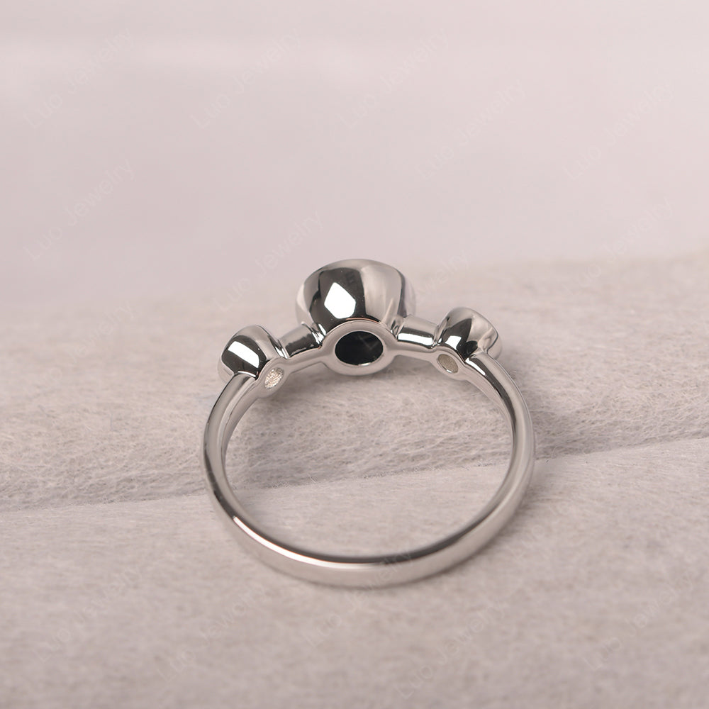 Black Spinel Wedding Ring 3 Stone Bezel Set Ring - LUO Jewelry