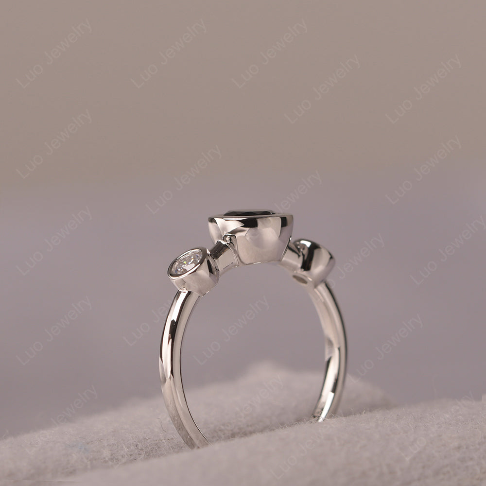Black Spinel Wedding Ring 3 Stone Bezel Set Ring - LUO Jewelry