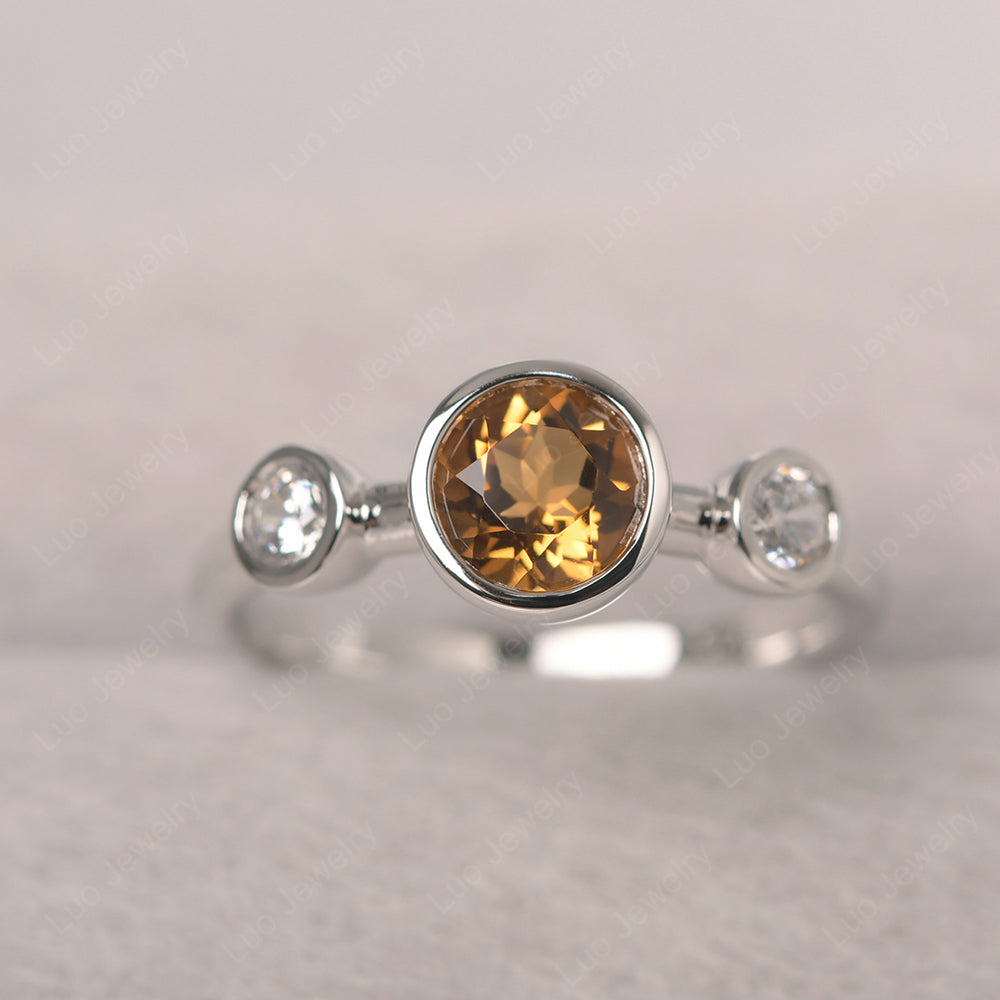 Citrine Wedding Ring 3 Stone Bezel Set Ring - LUO Jewelry