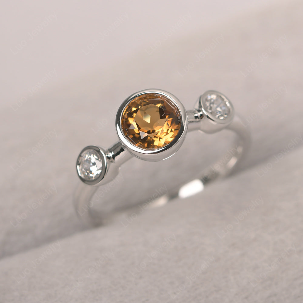Citrine Wedding Ring 3 Stone Bezel Set Ring - LUO Jewelry