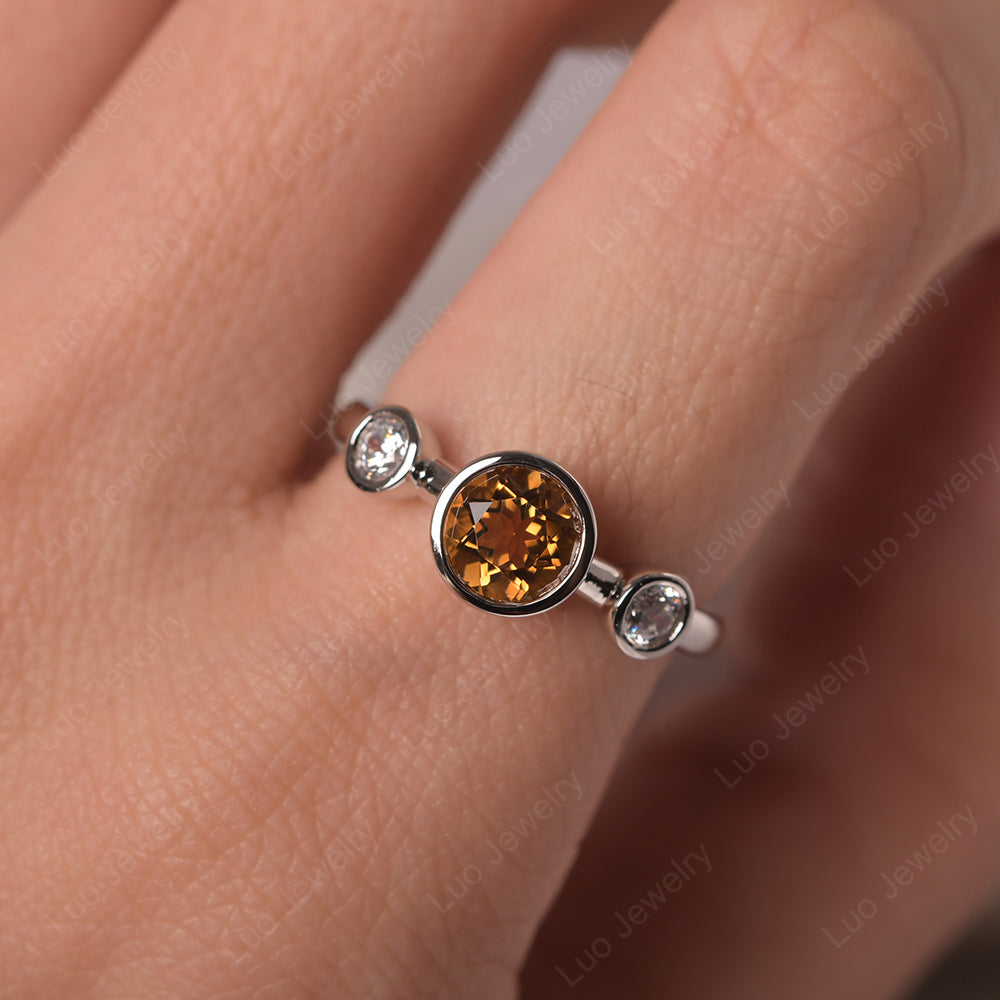 Citrine Wedding Ring 3 Stone Bezel Set Ring - LUO Jewelry