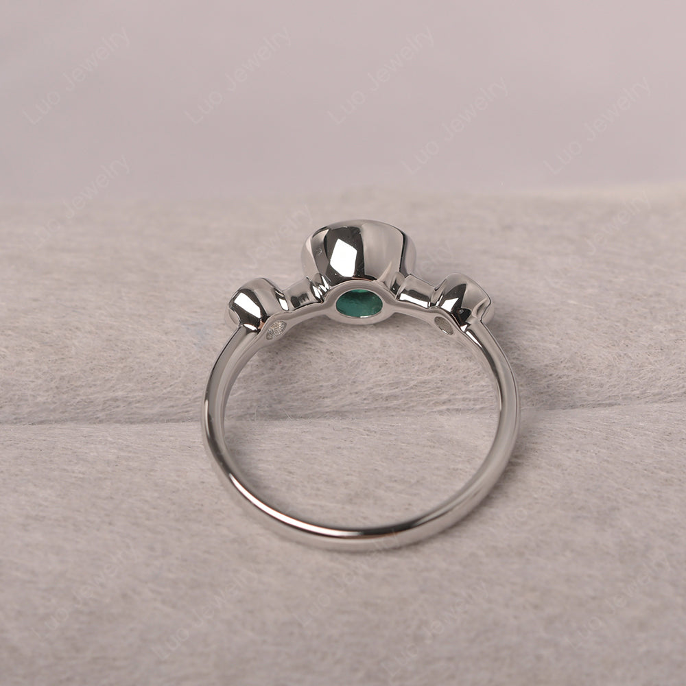Lab Emerald Wedding Ring 3 Stone Bezel Set Ring - LUO Jewelry