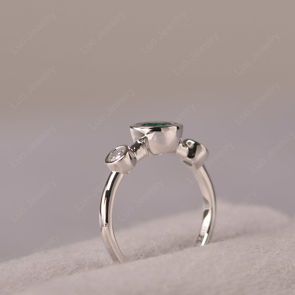 Lab Emerald Wedding Ring 3 Stone Bezel Set Ring - LUO Jewelry