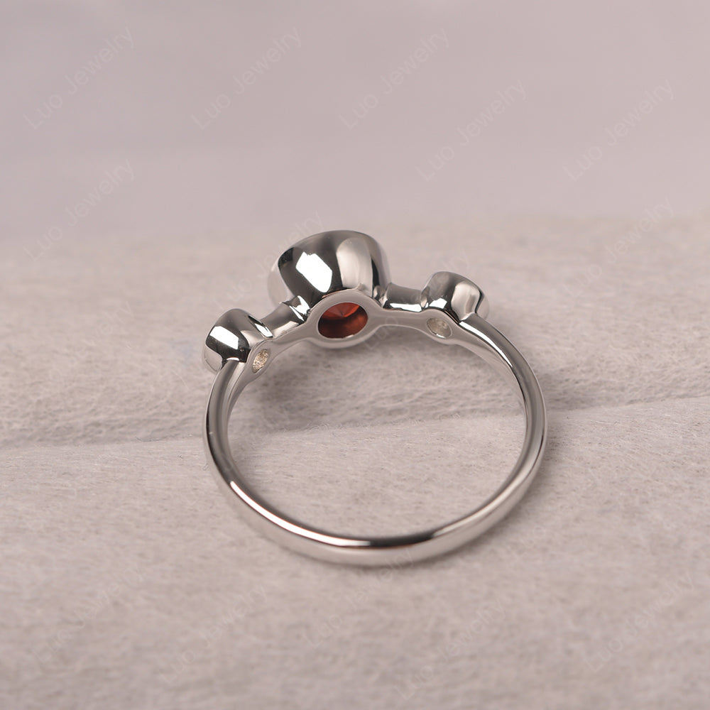 Garnet Wedding Ring 3 Stone Bezel Set Ring - LUO Jewelry