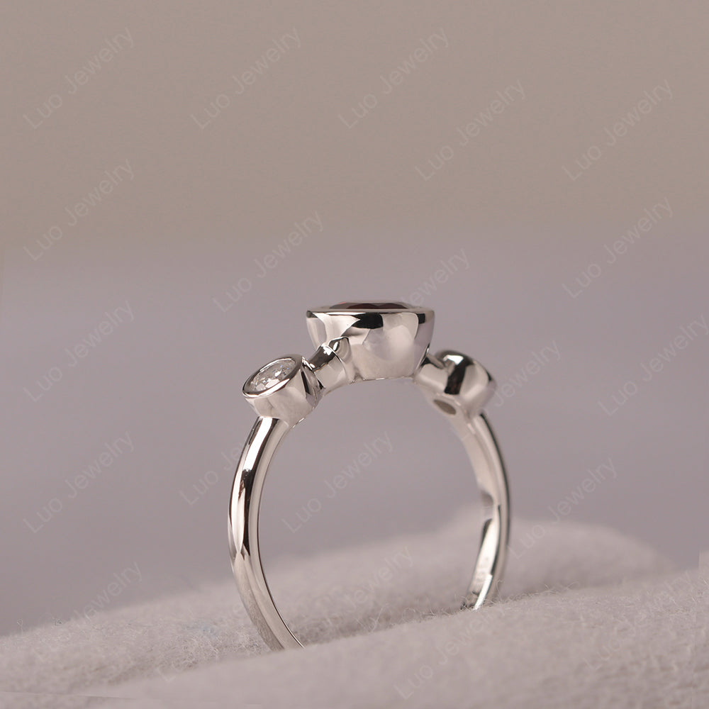 Garnet Wedding Ring 3 Stone Bezel Set Ring - LUO Jewelry