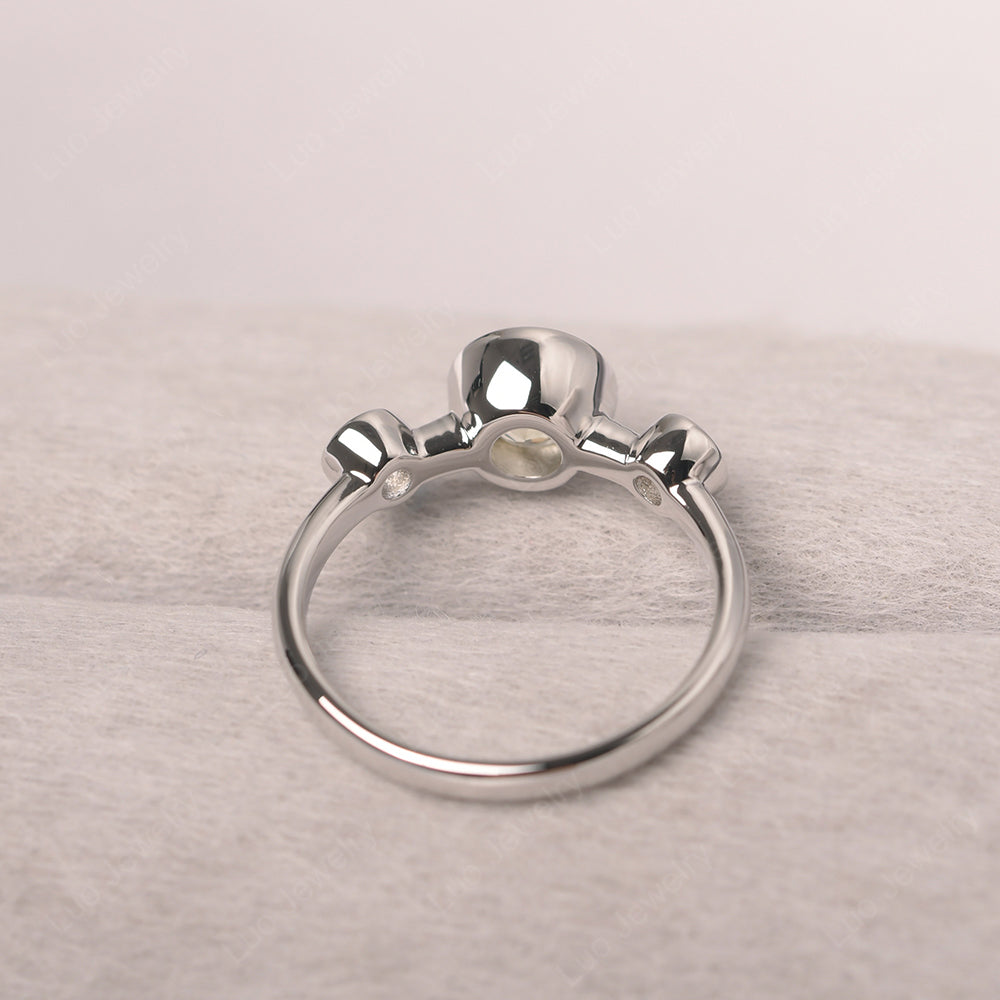 Green Amethyst Wedding Ring 3 Stone Bezel Set Ring - LUO Jewelry