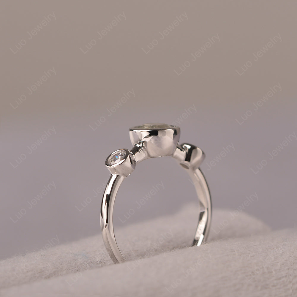 Green Amethyst Wedding Ring 3 Stone Bezel Set Ring - LUO Jewelry