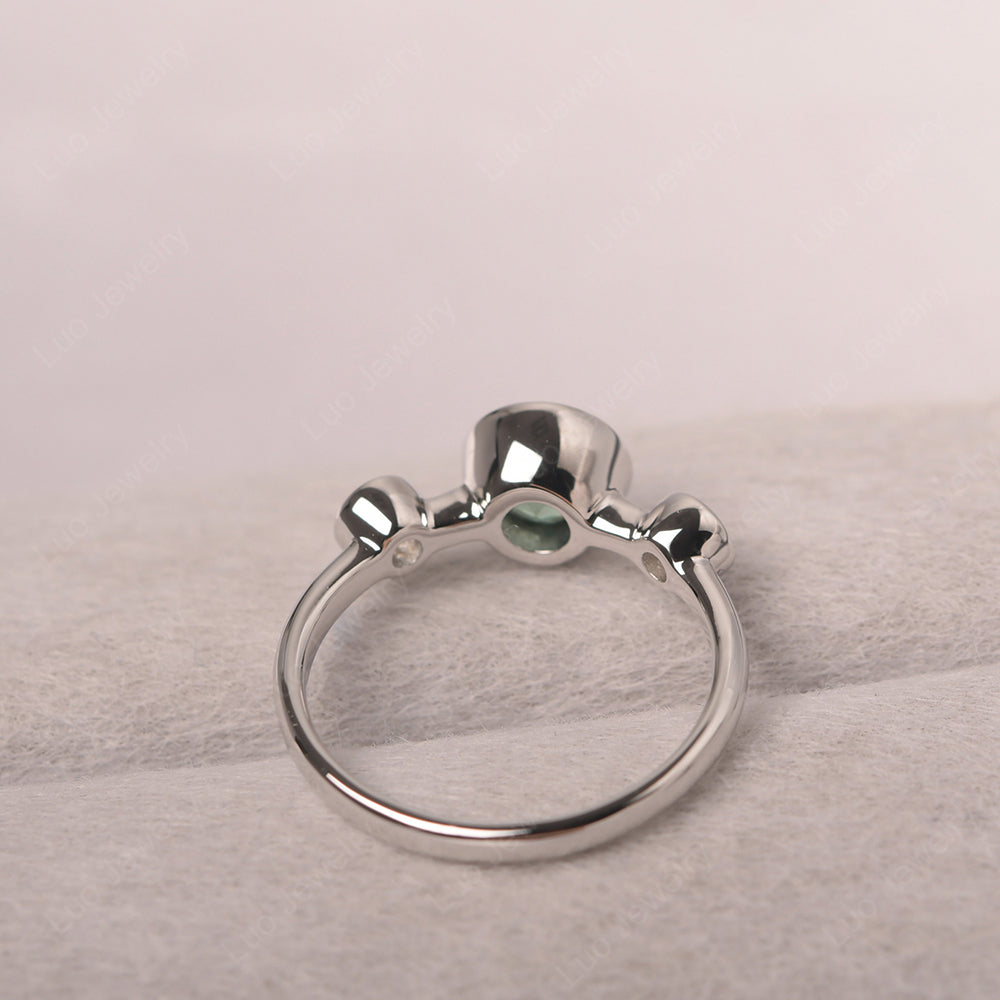 Green Sapphire Wedding Ring 3 Stone Bezel Set Ring - LUO Jewelry