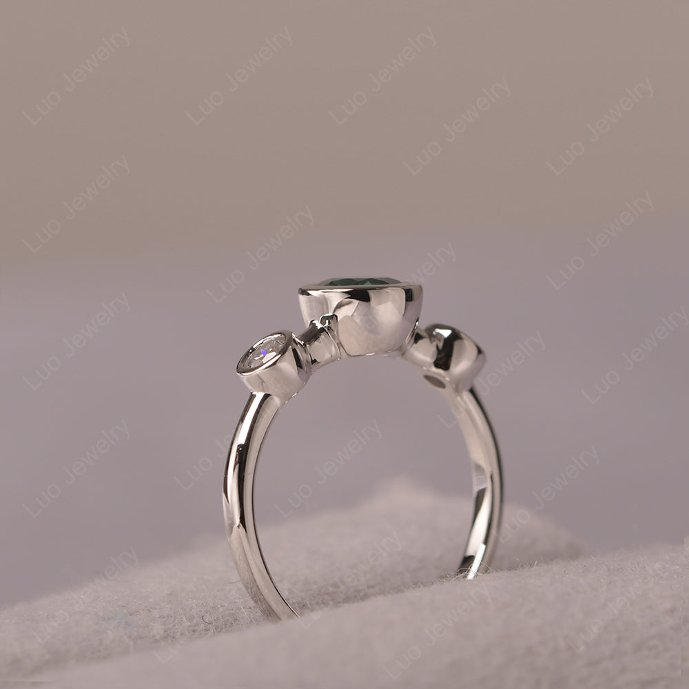 Green Sapphire Wedding Ring 3 Stone Bezel Set Ring - LUO Jewelry