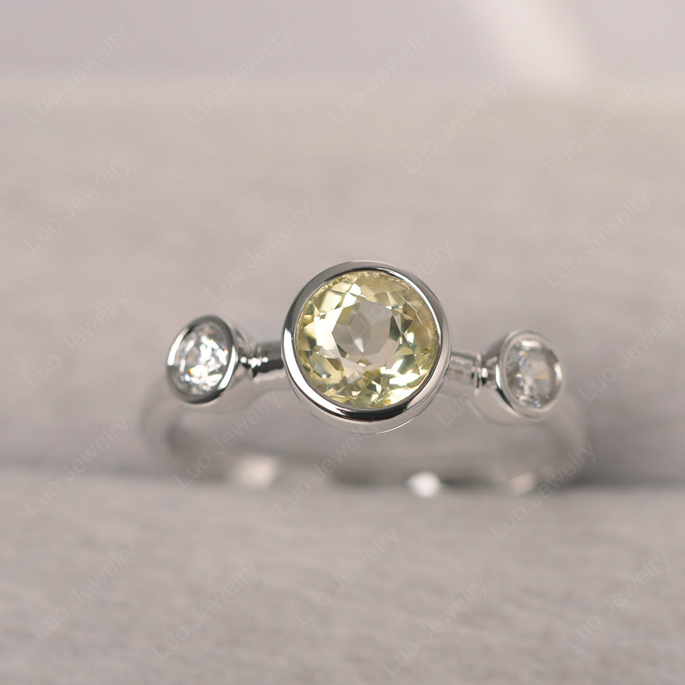Lemon Quartz Wedding Ring 3 Stone Bezel Set Ring - LUO Jewelry