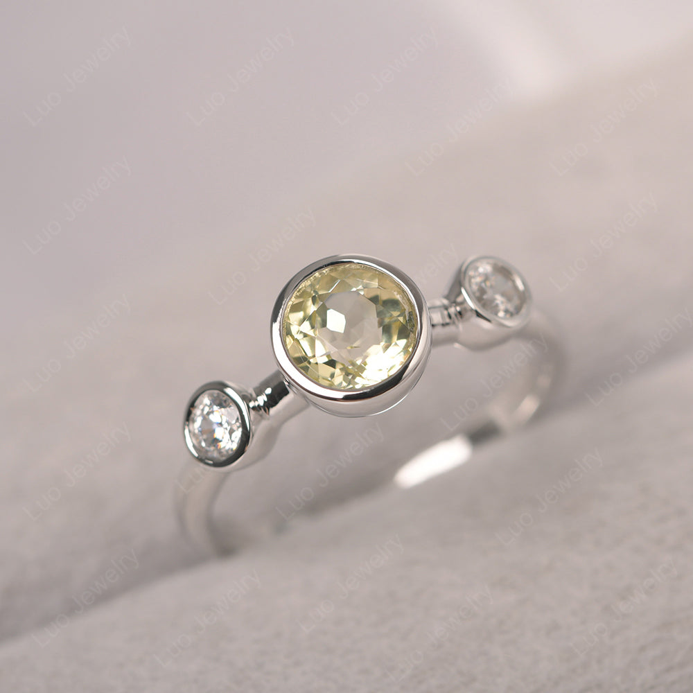 Lemon Quartz Wedding Ring 3 Stone Bezel Set Ring - LUO Jewelry