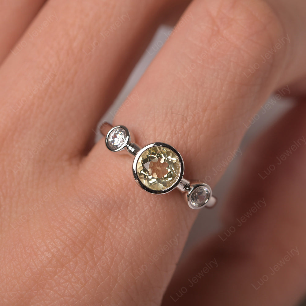 Lemon Quartz Wedding Ring 3 Stone Bezel Set Ring - LUO Jewelry