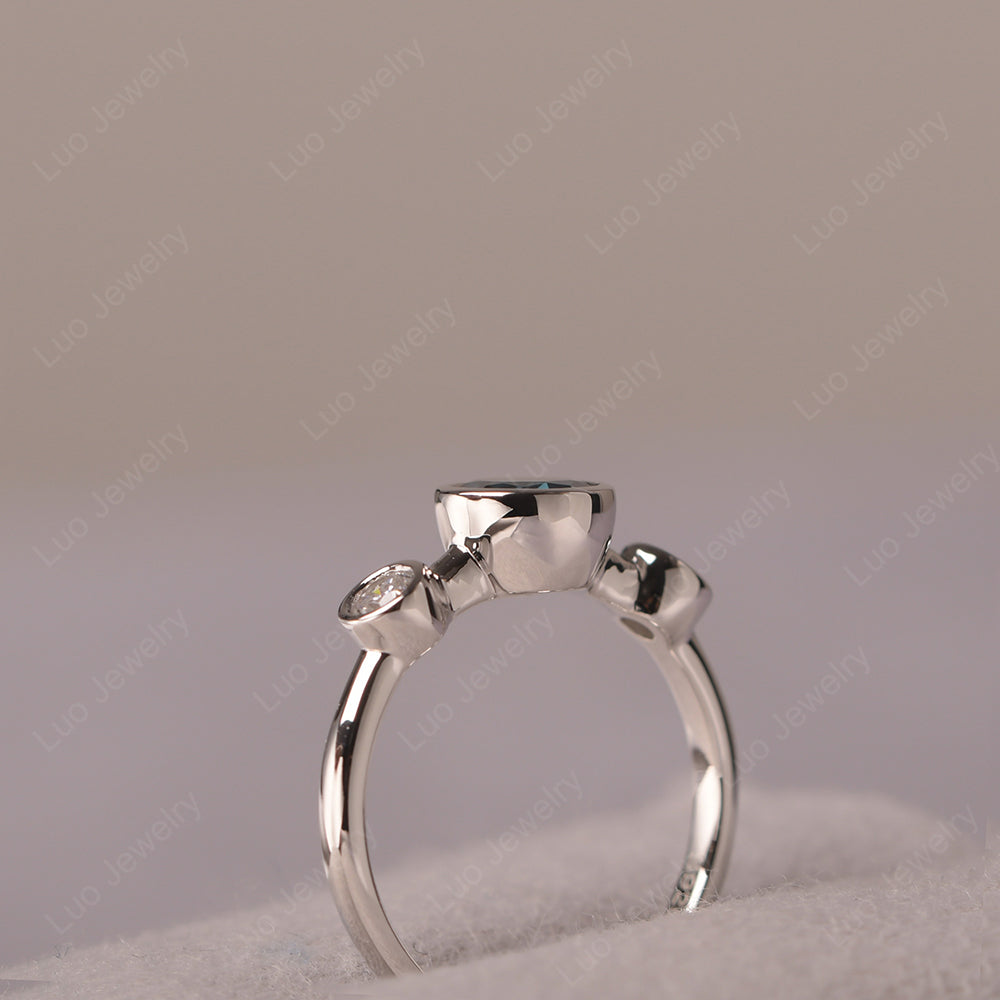 London Blue Topaz Wedding Ring 3 Stone Bezel Set Ring - LUO Jewelry